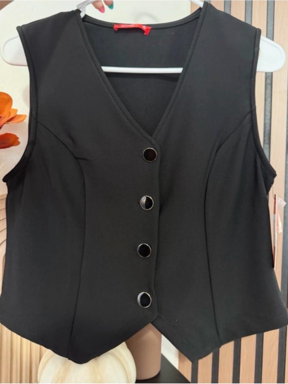 Classic Black V-Neck Button Front Vest - Women's